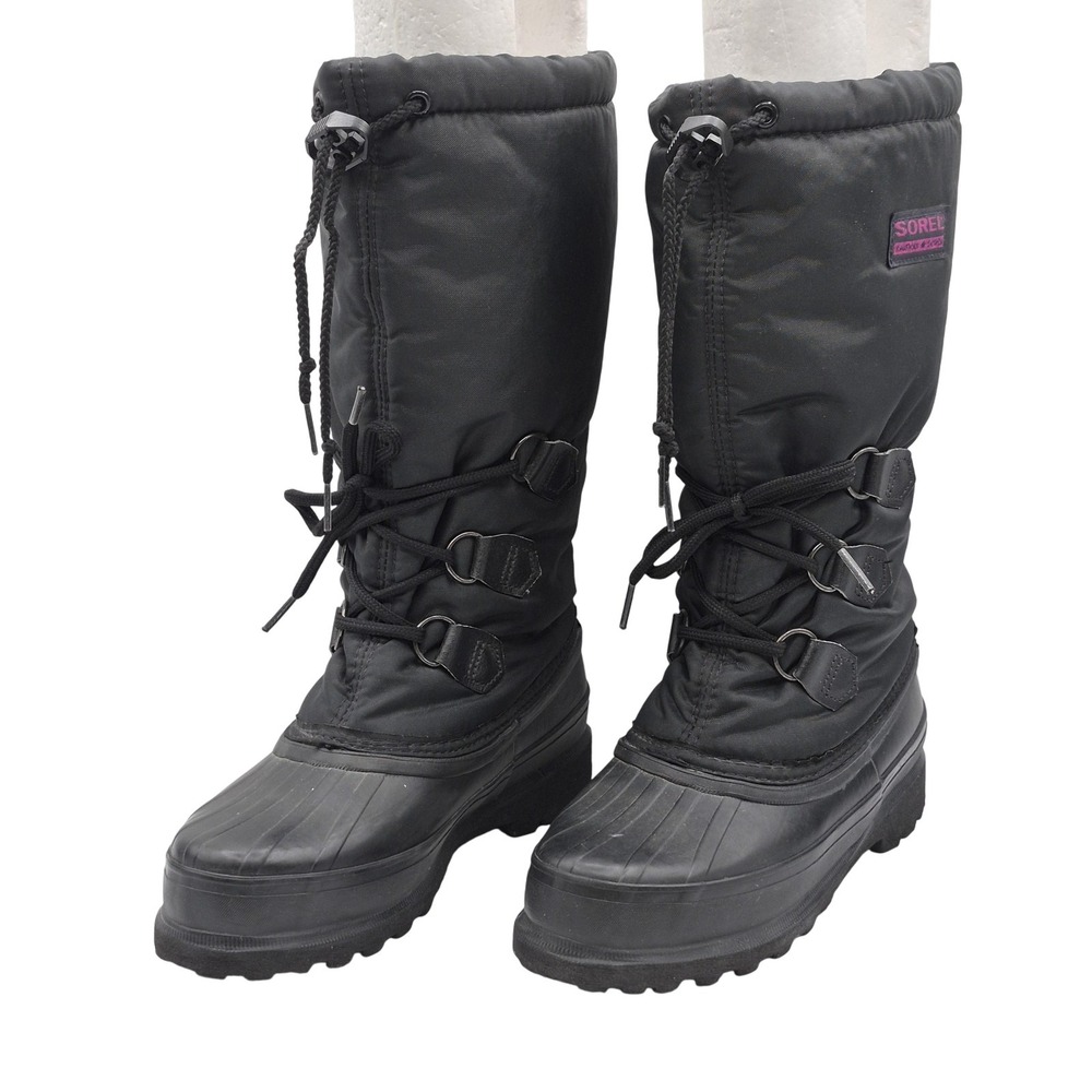Vintage Sorel Boots Womens Size 6 Black Winter Snow Pac Kaufman Drawstring 90s
